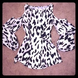 Leopard print cold shoulder top